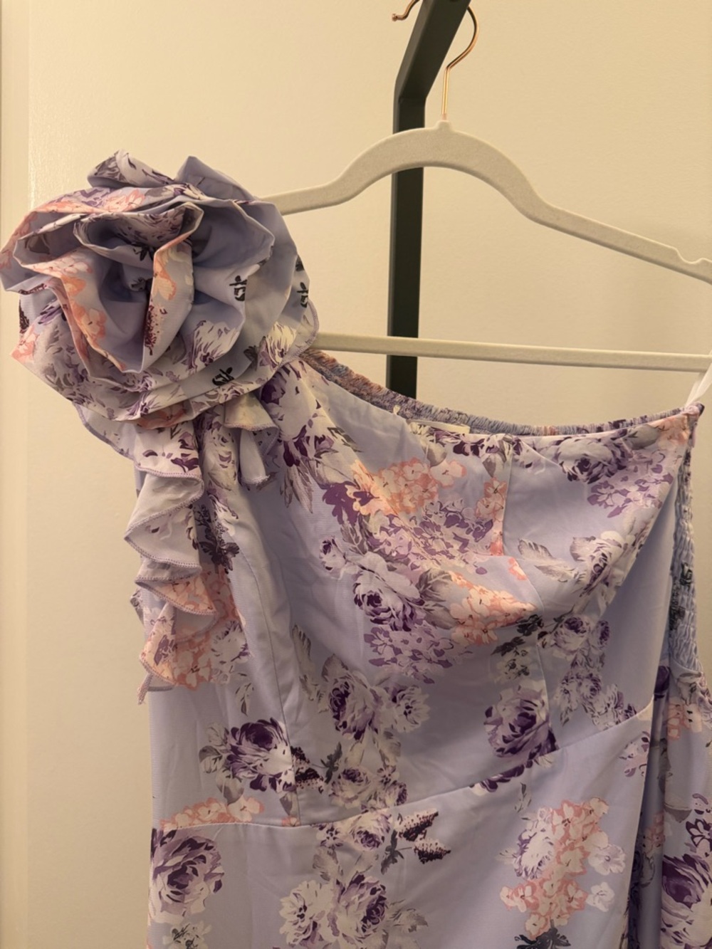 Grace Karin Lavender Floral One-Shoulder High-Low Dress - Picture 3 of 9
